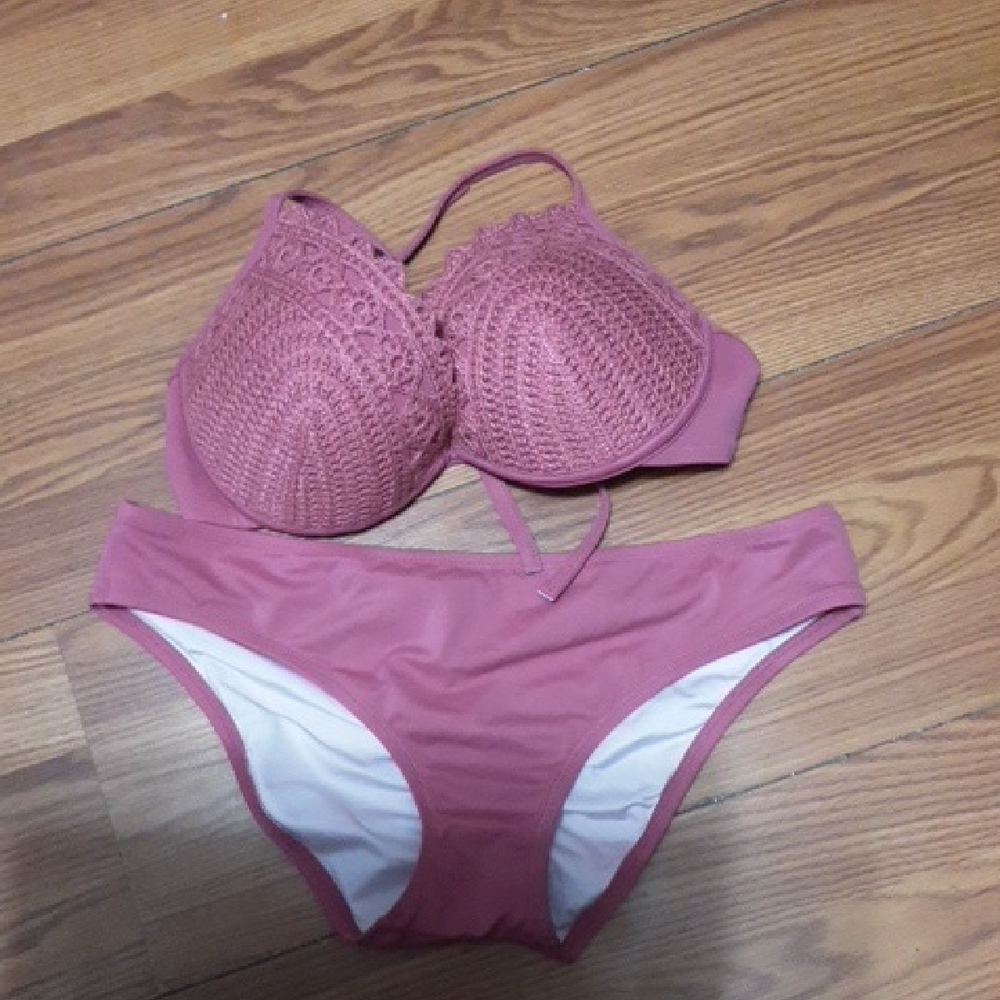 Shade Shore Rosewood ‎ Cheeky Push Up Underwire Crochet Bikini Set